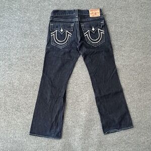 True Religion Jeans Mens 34x34 Billy Blue Straight Denim Made USA Flap Pocket